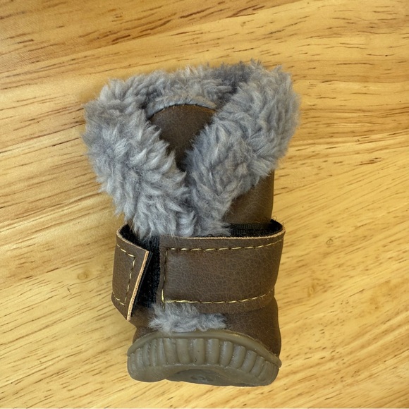 Brown Dog Boots with Gray Fur Trim - Picture 3 of 11